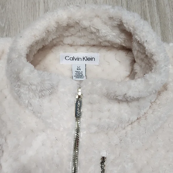 Calvin Klein Cream Faux-Sherpa Zip Jacket - Picture 2 of 9